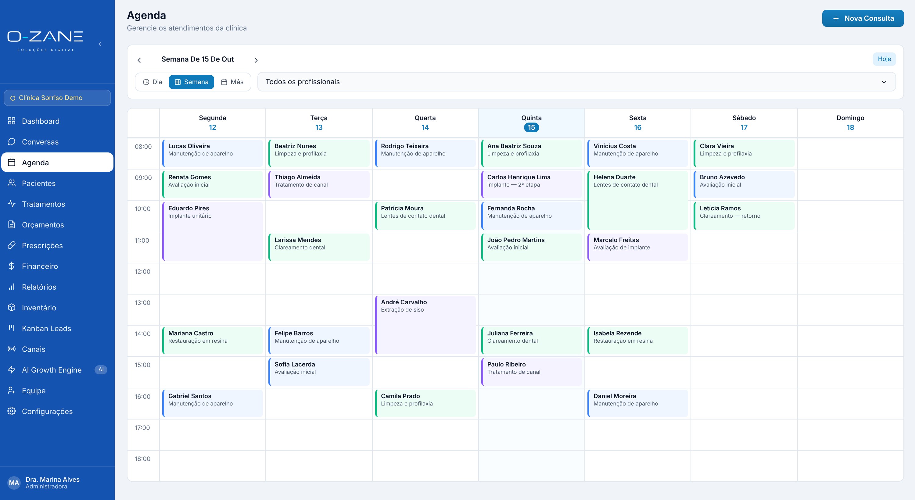 Tela de agenda semanal do CRM